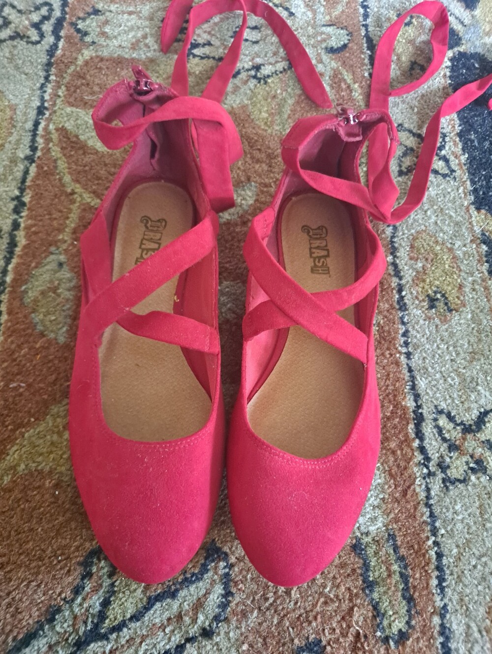 Trash Red Ballet Flat Tie-Up Shoes